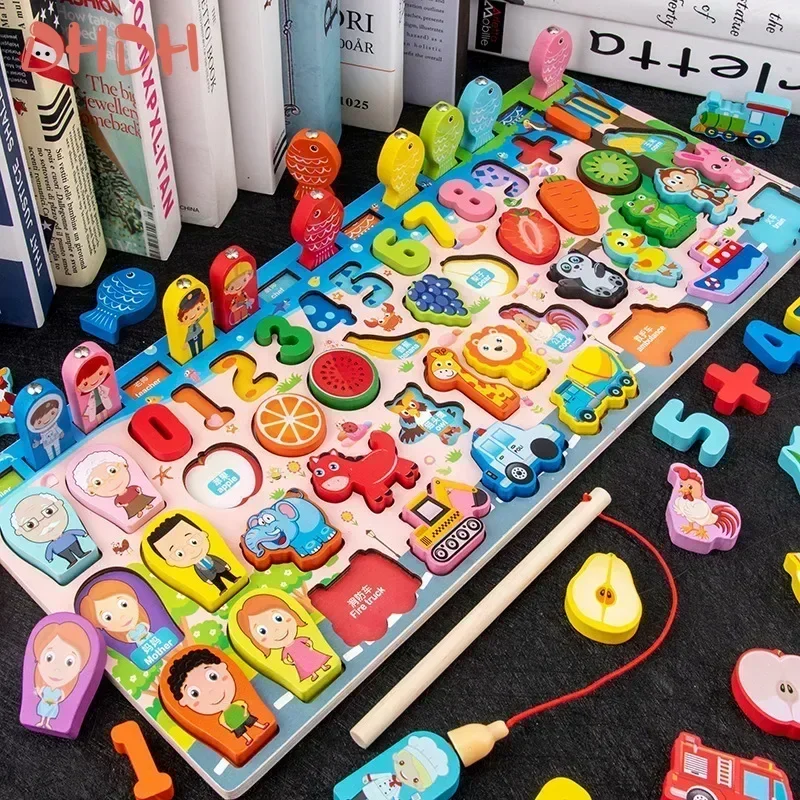 Educational Toys Puzzle Board For Montessori Learning Game Mathematical Counting Fishing Color Matching Toy For Children's Gift