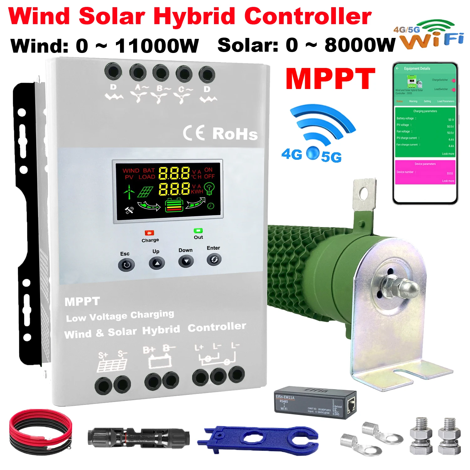 12V 24V 48V 4000W 5000W 6000W 8K MPPT Hybrid Wind Solar Charge Controller LCD Display WIFI Regualtor For Lifepo4 Lithium battery