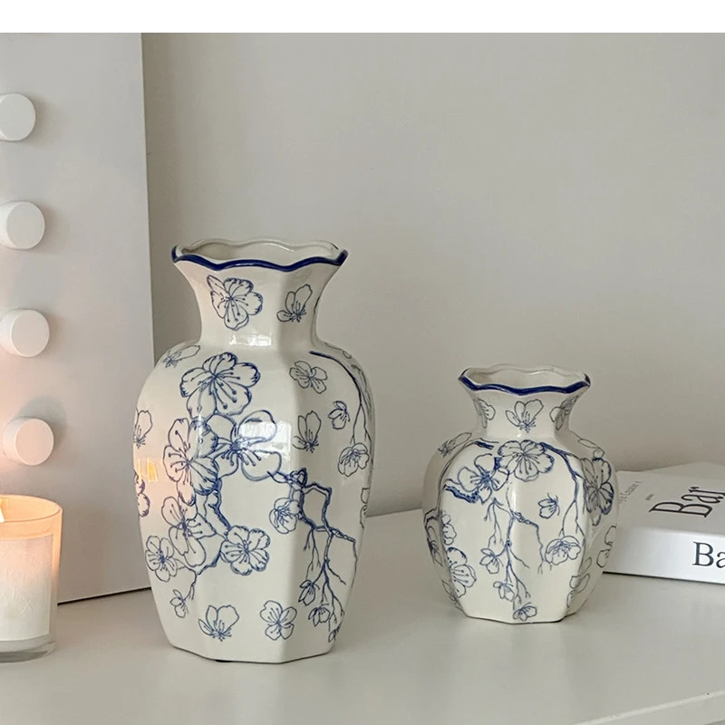 Blue and White Porcelain Vase Decoration Dining Table Ceramic Dry Flower Arrangement Home Art