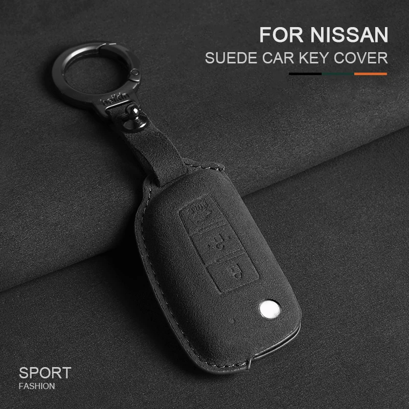 

For Nissan Qashqai J11 X-Trail X Trail T32 Juke Tiida Micra Murano Pulsar Altima Maxima Suede Car Flip Key Case Cover Keychain