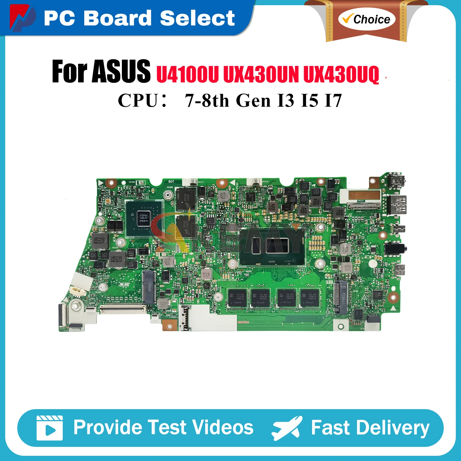 

UX430UN Laptop Motherboard For ASUS ZenBook U4100U UX430UN UX430UQ UX430U Notebook Mainboard With I3 I5 I7 CPU 100% tests OK stk