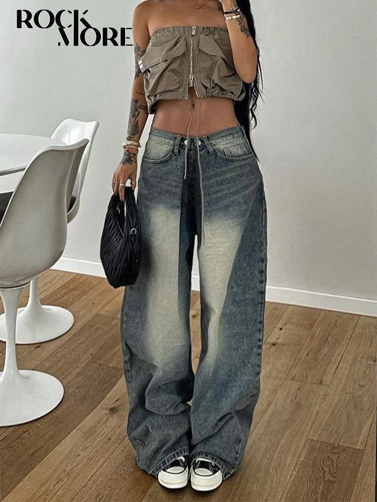 Rockmore Streetwear Baggy Jeans Women Fashion Low Waist Jean Pants Y2K Vintage Casual Oversize Straight Washed Denim Trousers