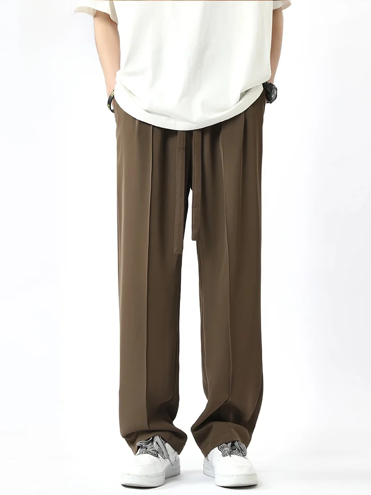MMOPTOP Hong Kong Style Casual Knitted Pants Men's Summer Vintage Straight Leg Knit Sweatpants Loose Fit Long Pants