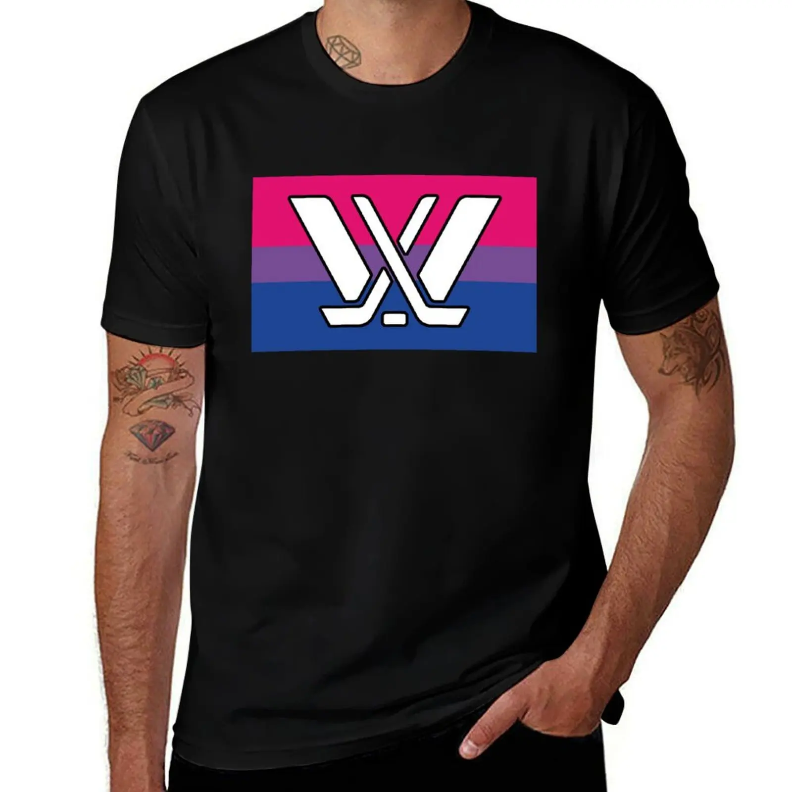 

Bisexual Flag PWHL Womens Hockey League T-Shirt Classic Crew Neck Cotton T-Shirt