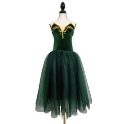Oliver Green Ballet Romantic Long Dress Princess Dance Costume For Children Girls Sling Stage Performance clothes Velvet Tops