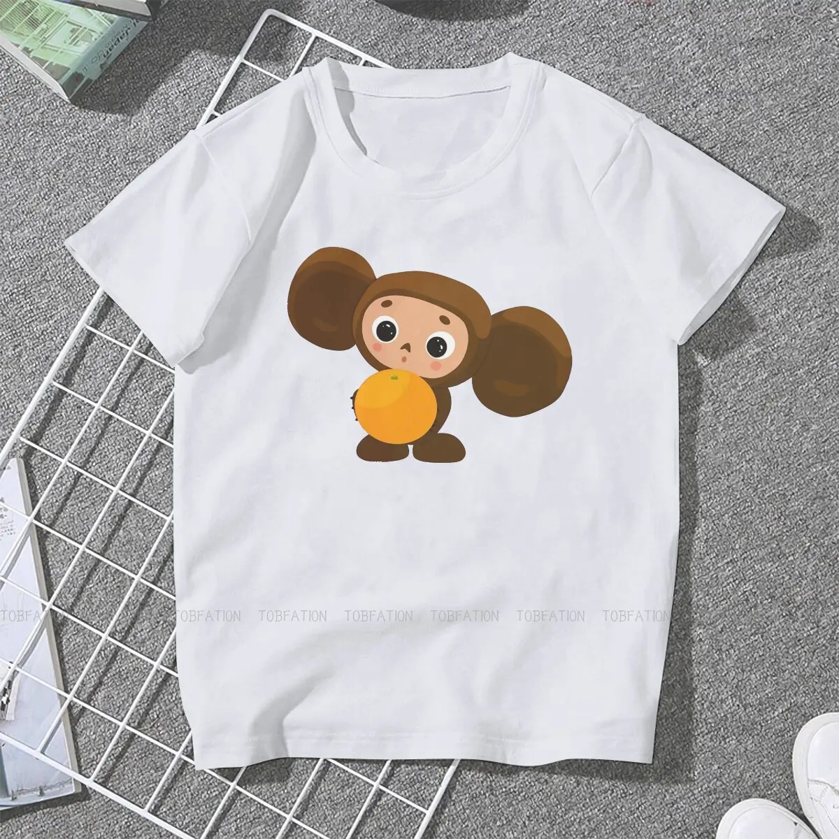 Hug Orange Female Shirts Cheburashka Cute Soviet Russian Cartoon Big size Vintage Women Tshirts Harajuku Casual Feminine Blusas