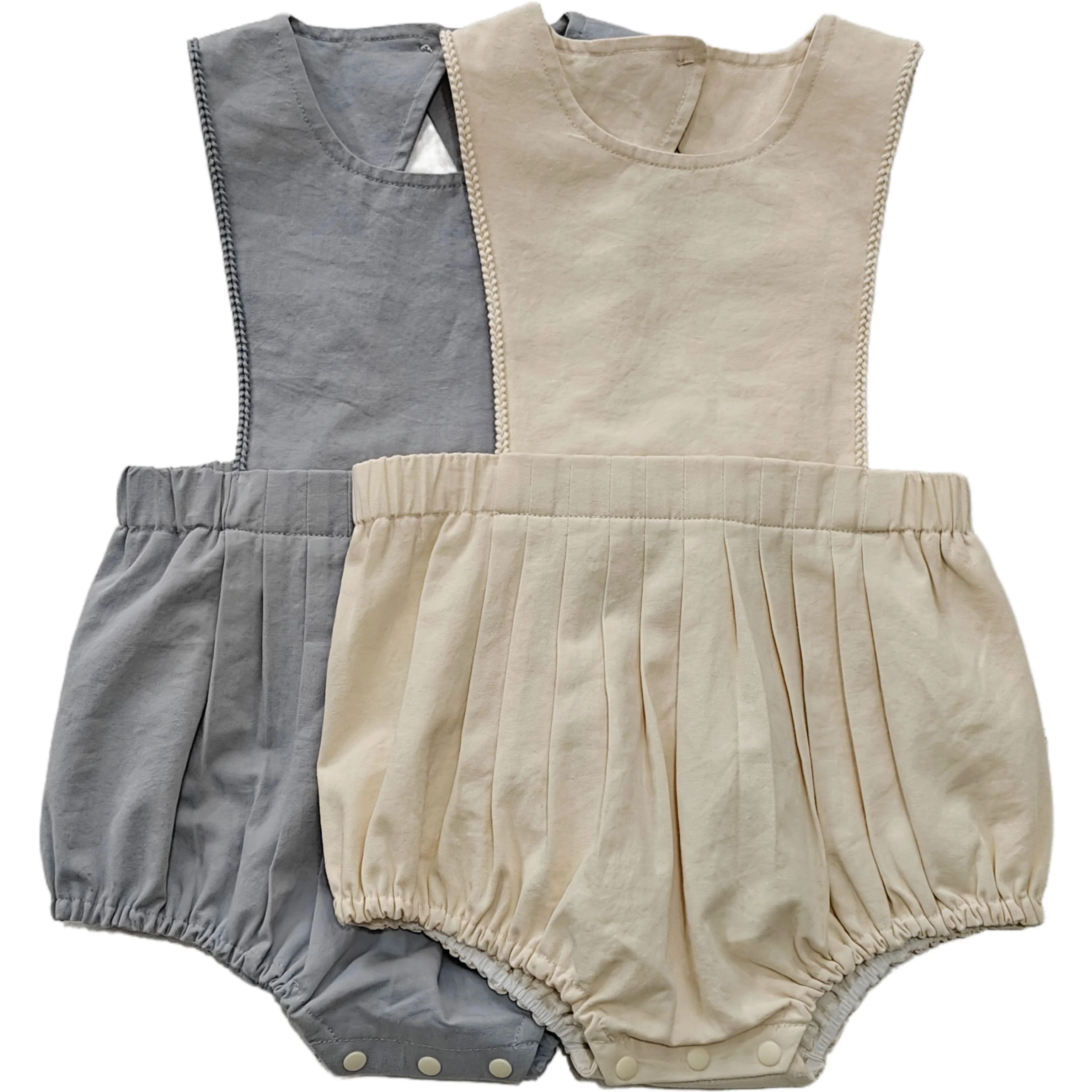 

Vintage Baby Romper Cotton Linen Pleated Jumpsuit Solid Color Sleeveless Overalls Infant Toddler Boy Girl Clothes Autumn Outfit