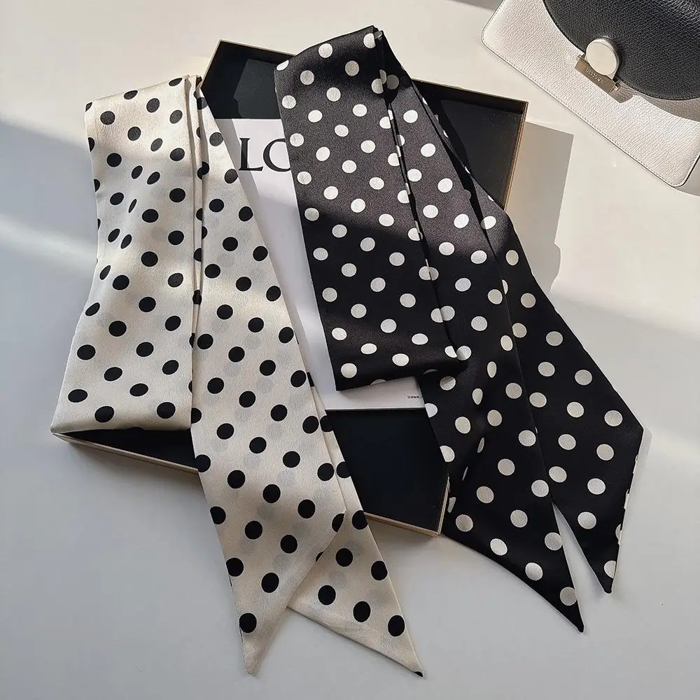 

5*200cm Long Silk Scarf Chic Polka Dot Neckerchief for Women Neck Scarves Narrow Satin Thin Scarf Bag Ribbon Headbands Scarves