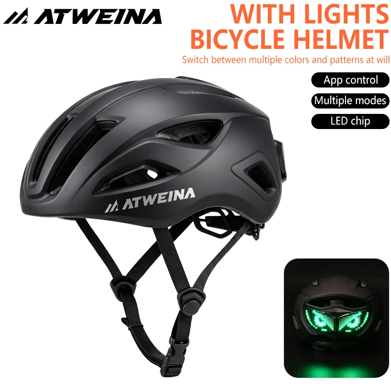 

ATWEINA APP Smart Cycling Helmet LED Demon Eye Night Warning Helmet Adjustable Road Bike Helmet Men's Cycling Accessories