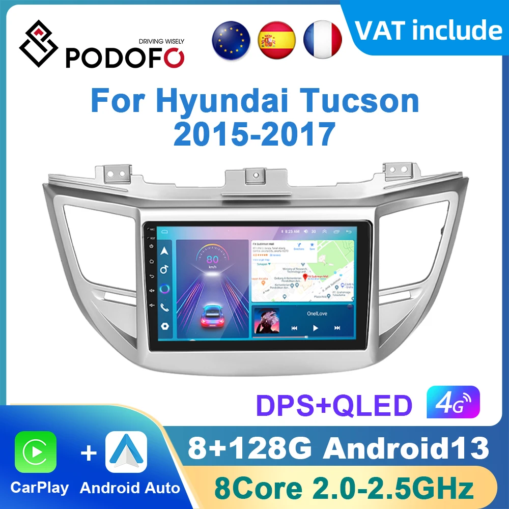 Podofo Android Carplay Car Radio For Hyundai IX35 Tucson 3 2015-2018 Android Auto Multimedia Player GPS Navigation RDS Radio