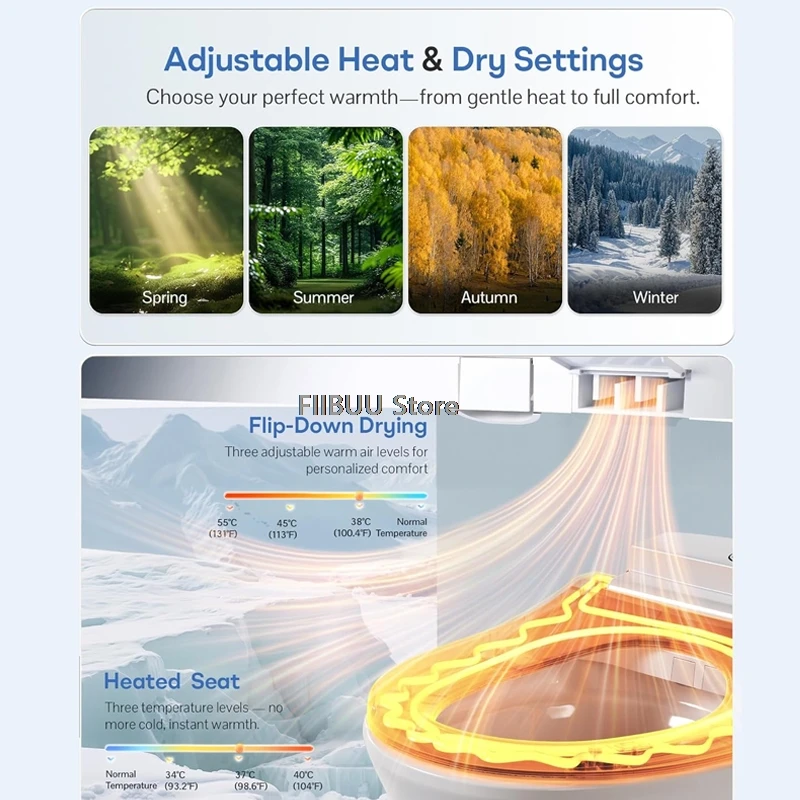 Smart Bidet Toiletbrilhoes Zijpaneelbediening Direct warm water Wassen voor achter Langzaam sluiten deksel Langwerpig intelligent deksel