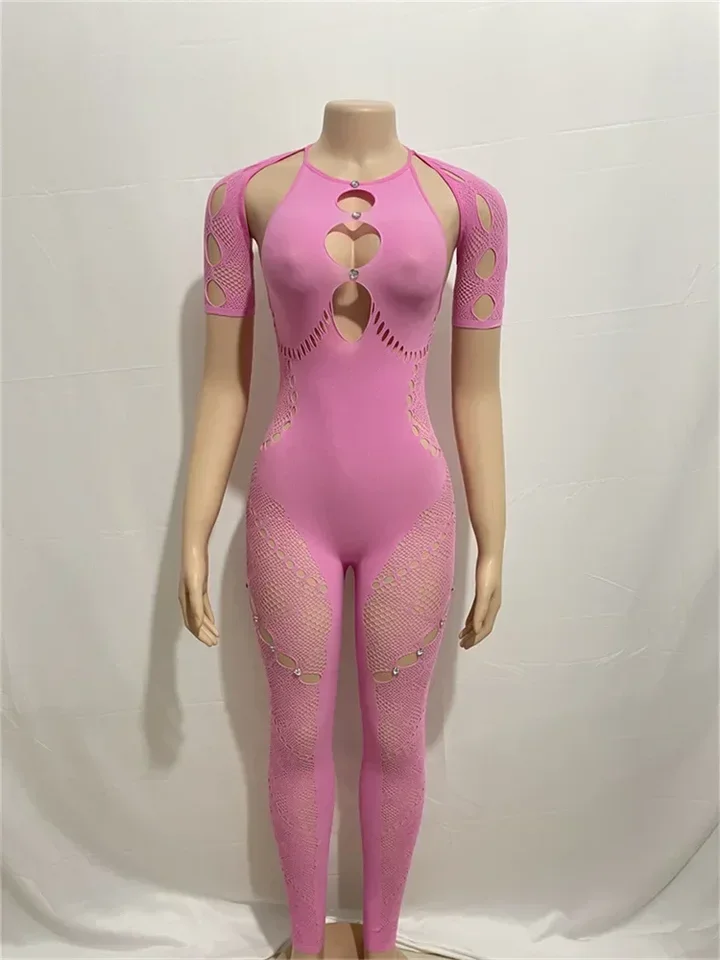 

Сексуальные наряды, уличная одежда, комбинезоны для женщин, облегающие комбинезоны с короткими рукавами, обтягивающие сетчатые прозрачные цельные комбинезоны