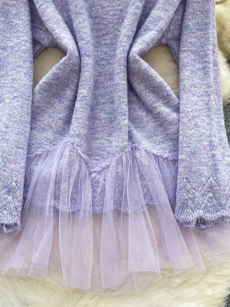 Женский осенне-зимний свитер, вязаный 3D цветок, v-образный вырез, длинные рукава, сетчатый лоскутный вязаный мягкий вязаный топ, пуловер, женский SW033