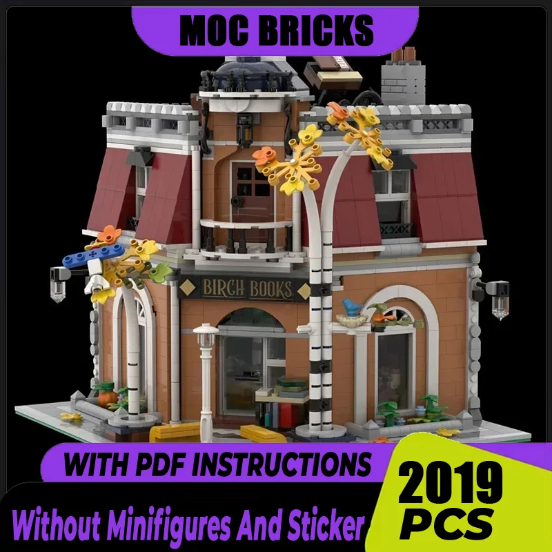 City Street View Model Moc Building Blocks Birch Books & Apartment Model Technology Bricks DIY Assembly Holiday Toy Set Gifts