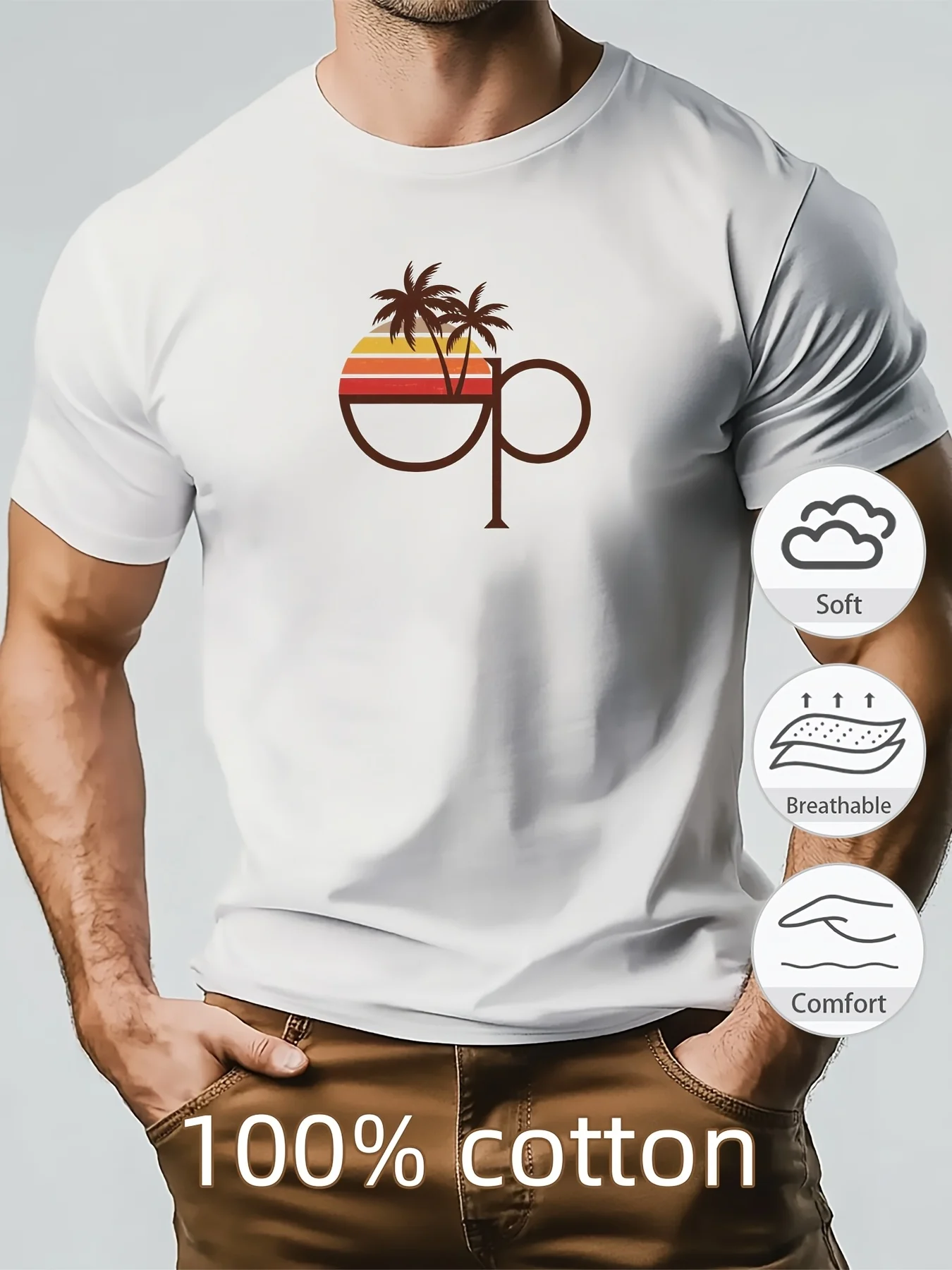 

Summer pure cotton white short-sleeved casual T-shirt men's loose cool half-sleeved print simple graphic trendy brand base tops