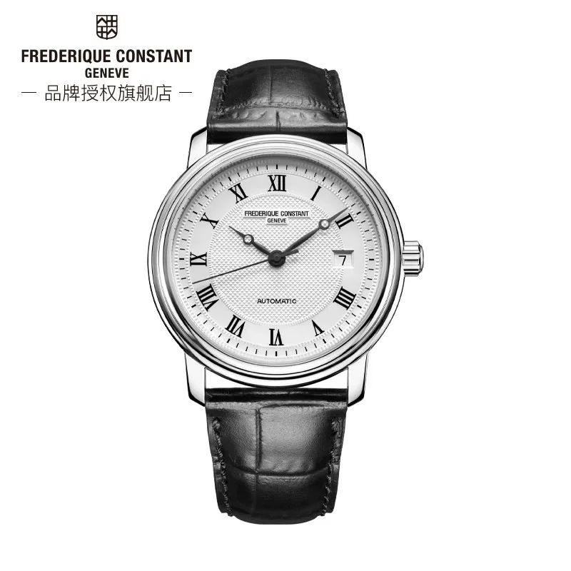 Luxury Simple Frederique Constant Watch for Men FC-303 Casual Auto Date Dial Wristwatch Premium Leather Strap Quartz Movement