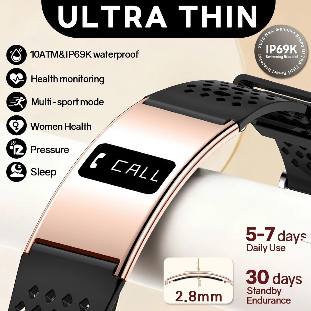 

Ultra-Thin Fashion Women Smart Bracelet Heart Rate & Blood Oxygen Monitoring Fitness Tracker IP68 Waterproof Swim Smartwatch Men