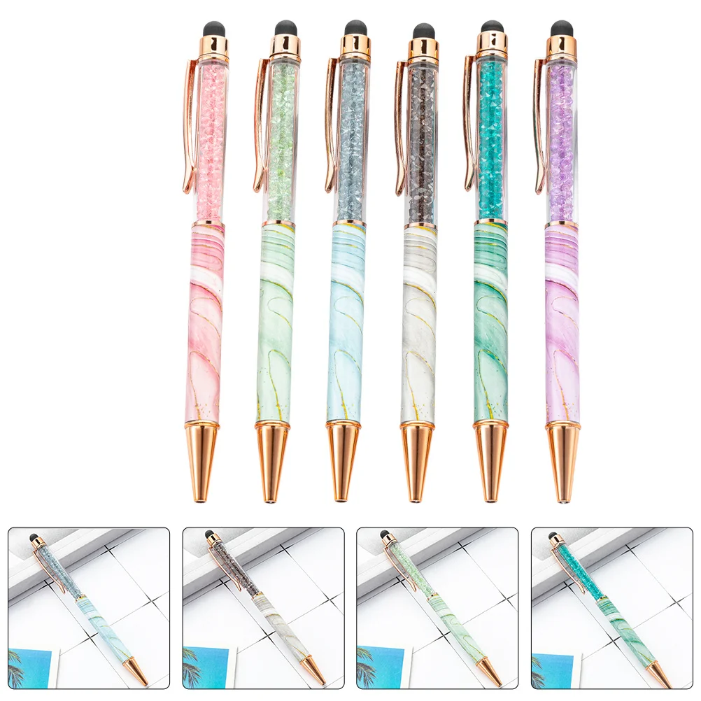 

6Pcs Touchscreen Crystal Ballpoint Pen Marble Pattern Smooth Writing Fine Tip Pens Office School Supplies Decorative Pens
