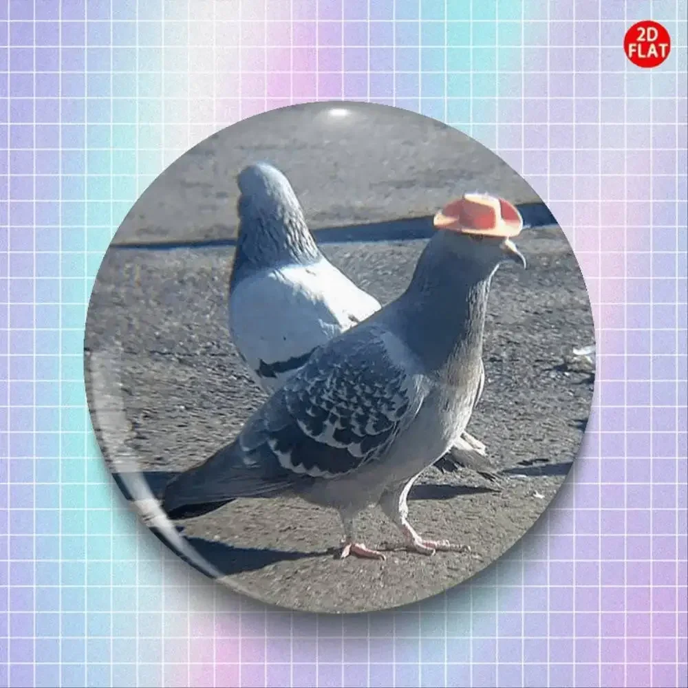 Stylish Brooch Pin Badge 2D Flat Pigeon Wearing Hat Design Pairing With Jeans Clothes