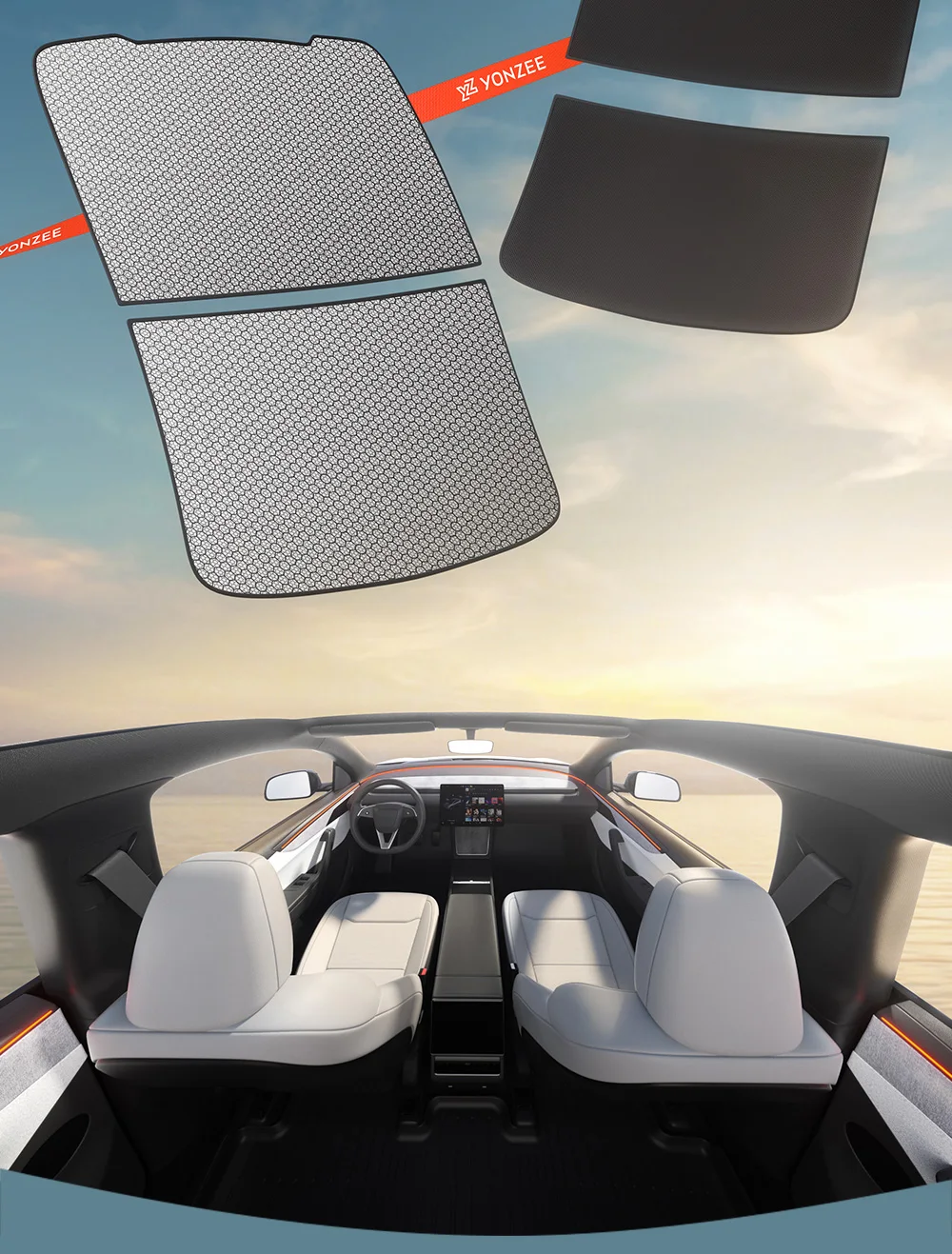 YZ Für Tesla Model 3/Y/YL Highland Juniper 2026 Schwarze Dach Graphen-Waben-Sonnenschutzblenden für Auto-Schiebedach vorne und hinten – Detail 2
