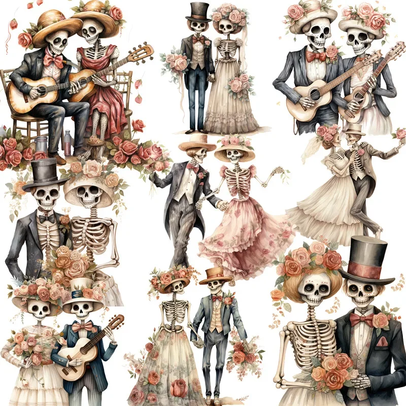 12Pcs/Pack Skeleton Couple Sticker DIY Craft Scrapbooking Album Junk Journal Decorative Stickers