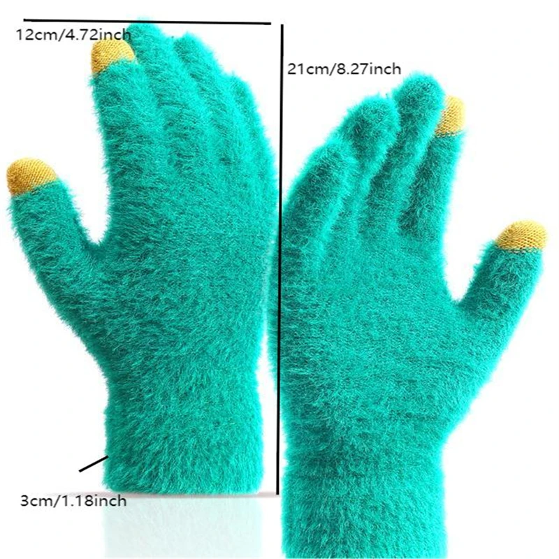 Winter Warm Plush Gloves Women Men Solid Color Imitation Mink Fur Fluffy Five Finger Touchscreen Gloves Outdoor Cycling Glove