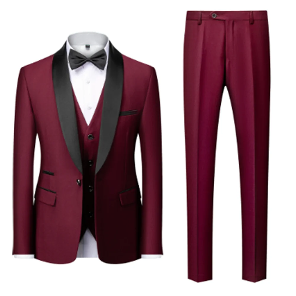 

Men's 3 Piecs Jacket Pants Vest Single Breasted One Button Shawl Lapel Wedding Groom Formal Suits Banquet Custom
