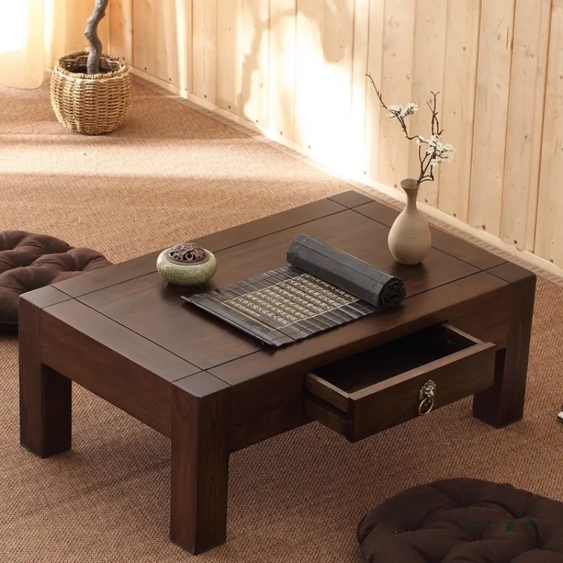 Solid wood bay window, low table kang table balcony table