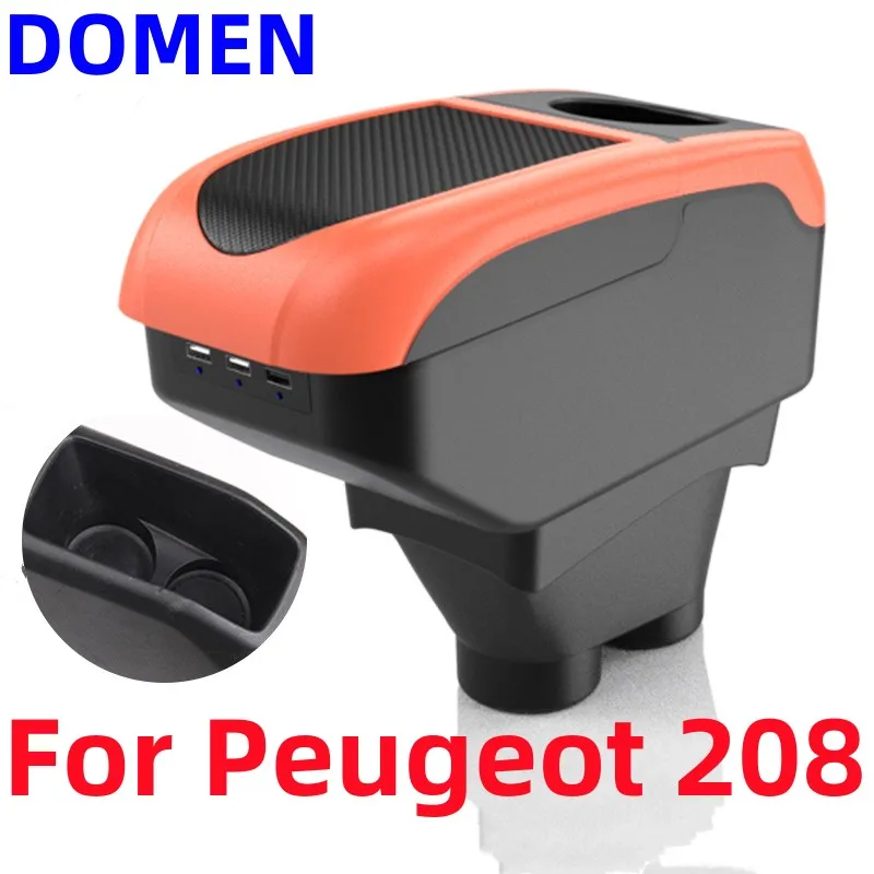 New Storage Box for Peugeot 208 car dedicated central armrest box modification accessories overseas USB Charging