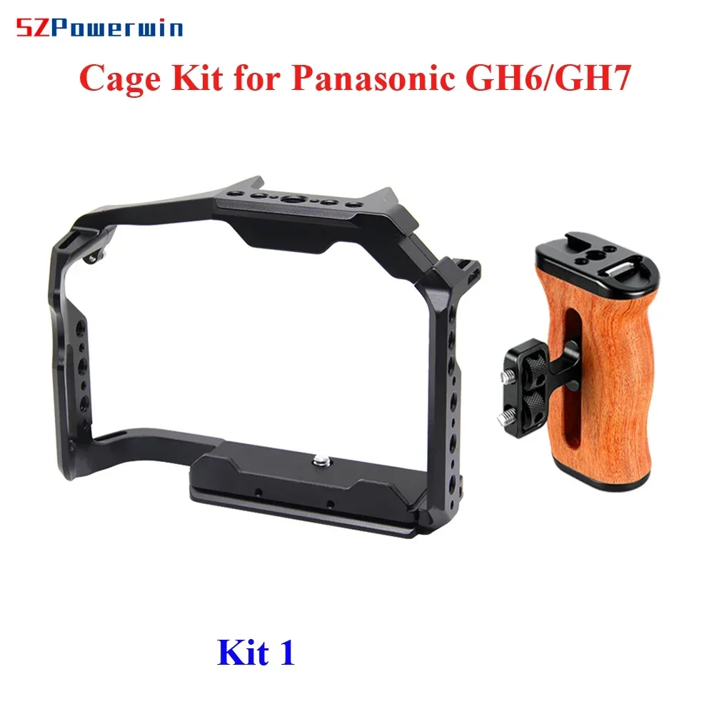 Powerwin for Panasonic GH7 GH6 Camera Cage Kit Stabilizer Rig Protective Frame Gimbal Arri Locating Screw Wooden Handle