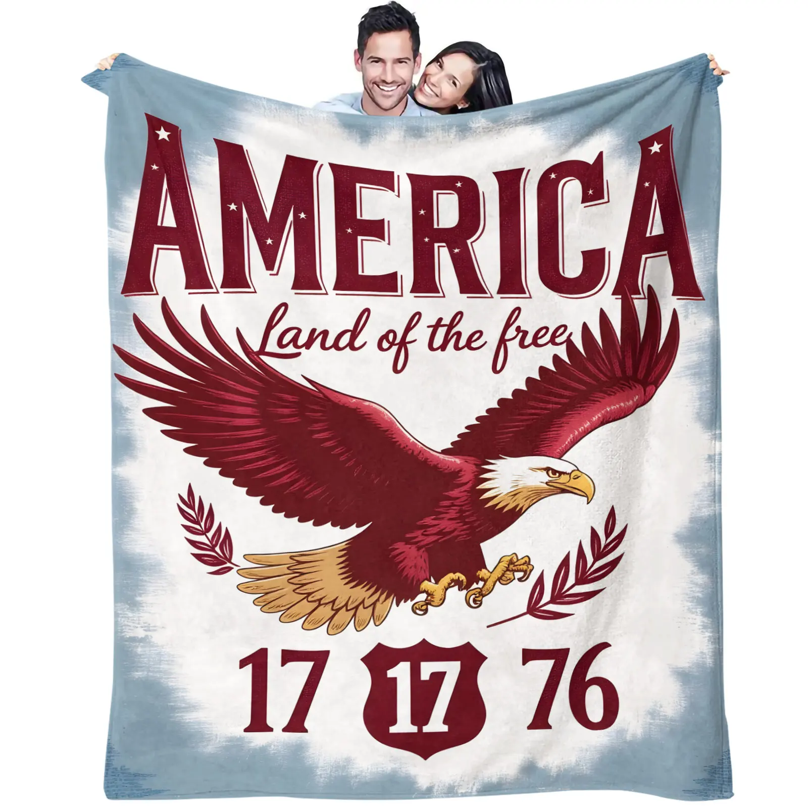 Vintage American Eagle 1776 Patriotic Flannel Throw Blanket Warm Cozy Sofa Bed Travel Camping 4th of July Independence Day Decor