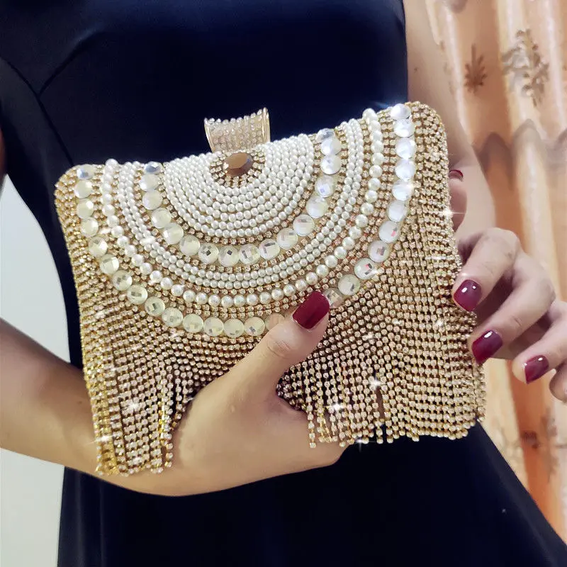 

Square Circular Gold Diamond Tassel Bridal Women Evening Party Crystal Clutch Bag Wedding Wristlets Purse Sac A Main Bags E576