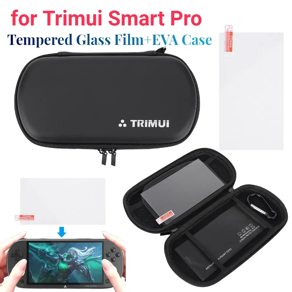 EVA-Hartschalenkoffer für Trimui Smart Pro Handheld-Spielekonsole, Hartschalenkoffer mit gehärtetem Glasfilm, tragbare Tragetasche