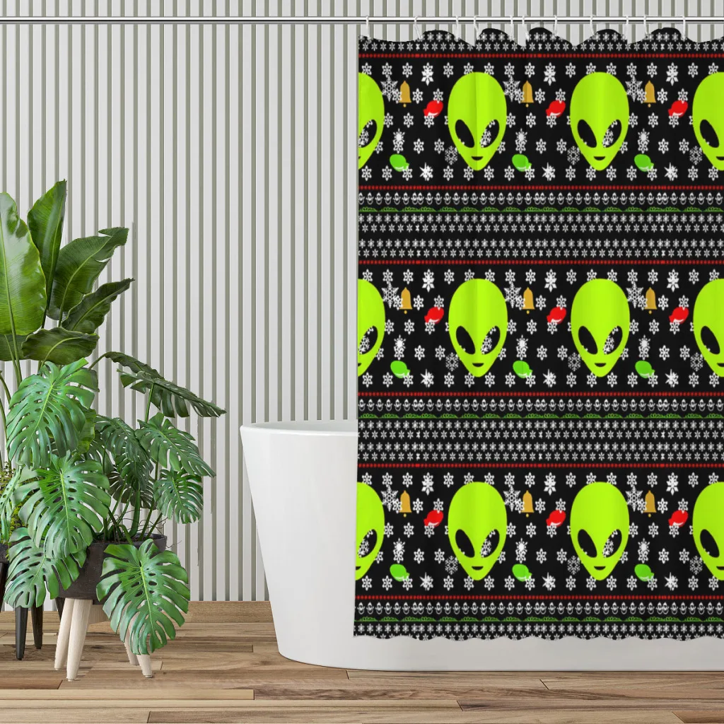 Ugly Christma Bathroom Shower Curtains Alien ET Space Waterproof Partition Curtain Designed Home Decor Accessories