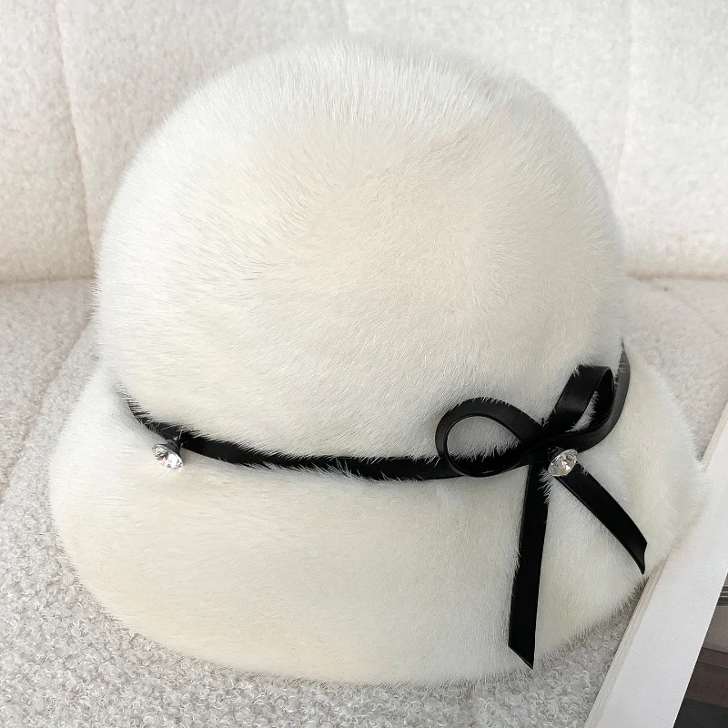 QIXHFUR 100% Mink Fur Women's Bucket Hat Winter Women Keep Warm High-Quality Luxury Fur Cap Bucket Hats For Woman Favourite