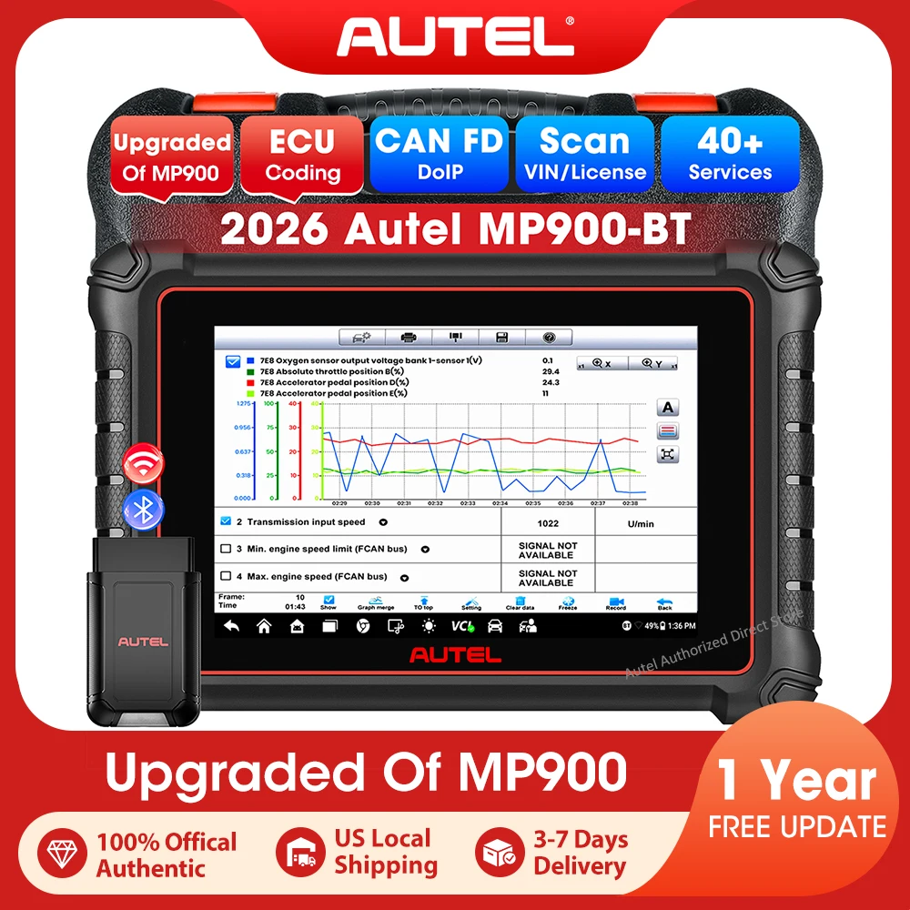 Autel MaxiPRO MP900BT Automotive Diagnostic Tool 8-inch OBD2 Scanner ECU Coding Tool CANFD DoIP Bidirectional Scan Tool, PK MP808BT Pro/MK900