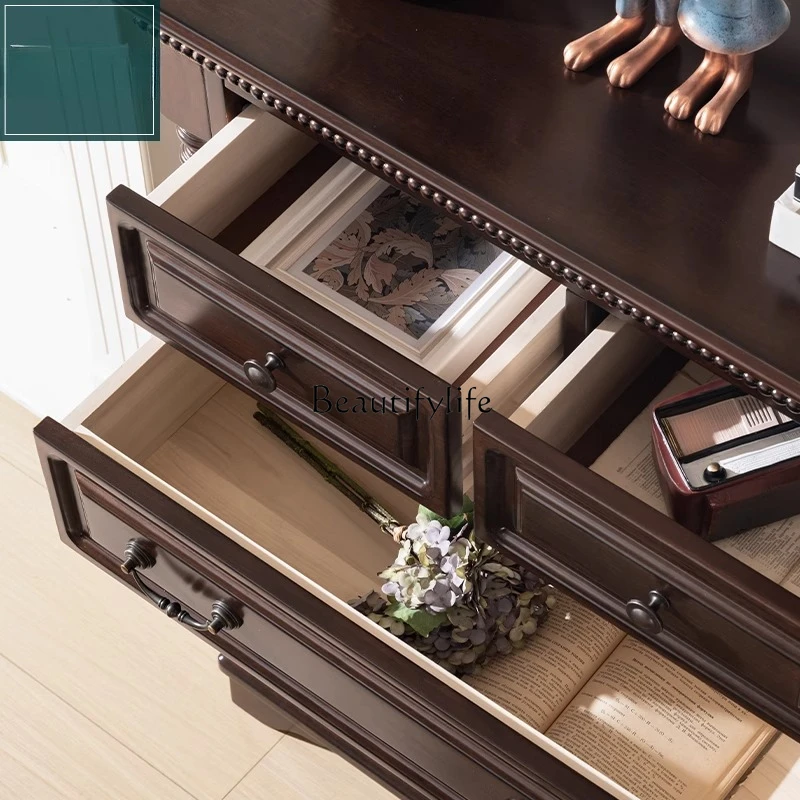 5All log retro American six-chest cabinet storage black walnut all solid wood water-based paint