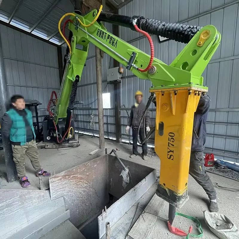 Customized 360 Degree Rotary Fixed Folding Boom Stationary Base Rockbreaker Mining Quarry Hammer For Jaw Crusher
