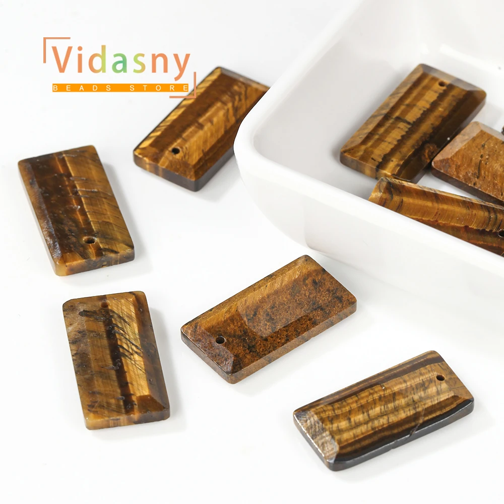 2 Stück 13 x 25 mm Natursteinperlen, facettiert, rechteckig, gelbes Tigerauge, Anhänger für Schmuckherstellung, DIY-Armband, Halskette, Zubehör – Detail 3