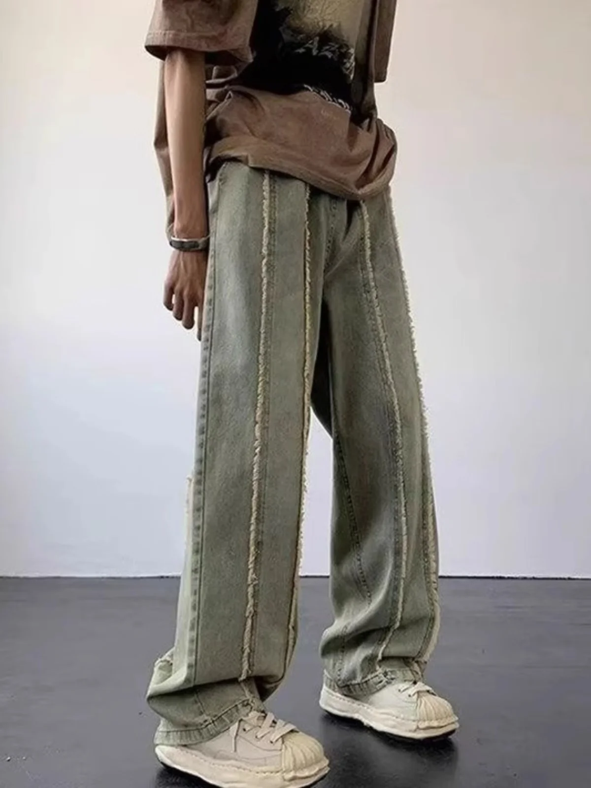 

Loose Men's Denim Jeans High Street Sle Faded Straight Leg Spor Trousers for plus Size 300 Pou