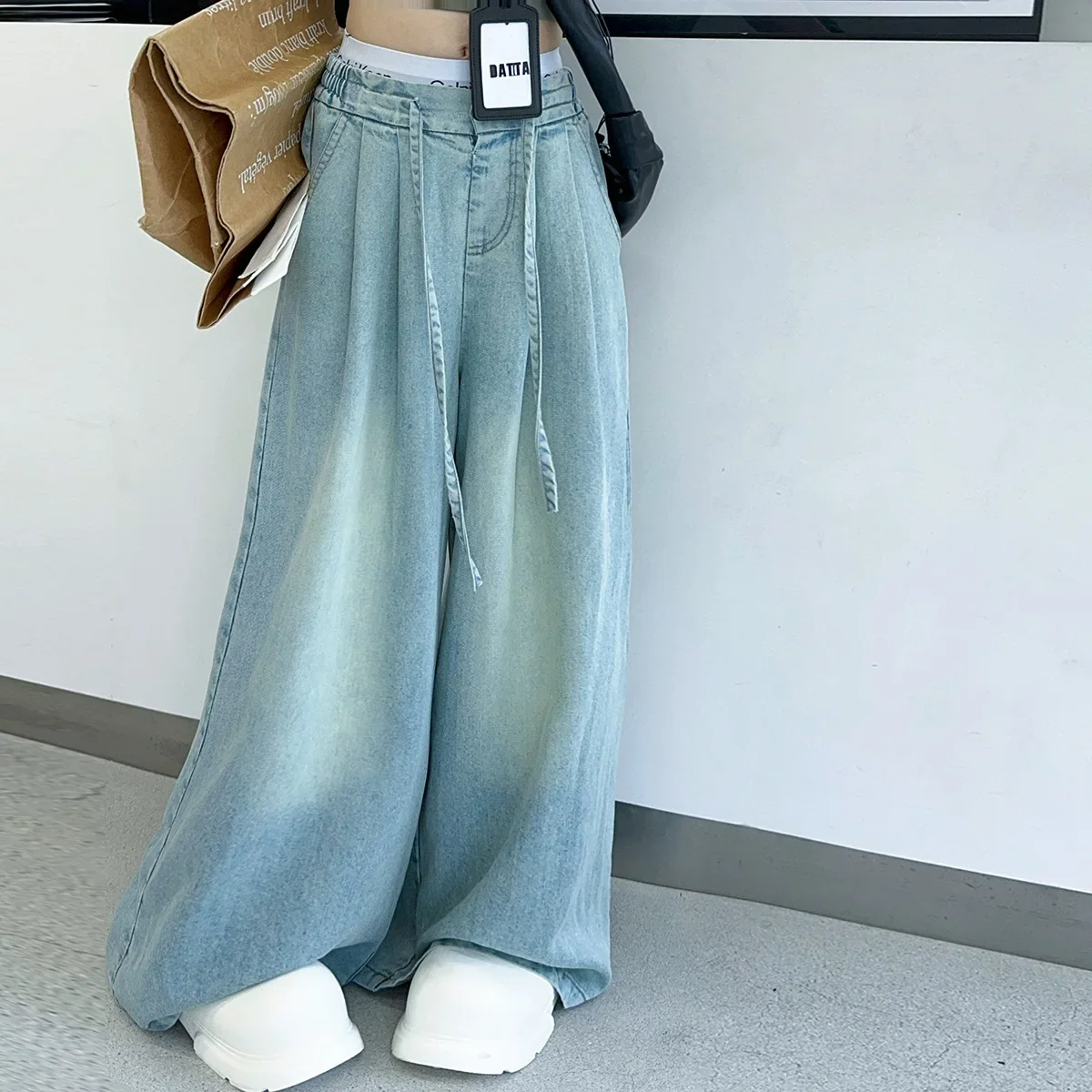 Girls' autumn jeans 2024 new style internet famous western-style children's jeans wide leg pants girls' pants