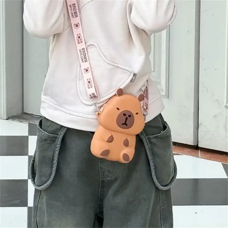 X90D Capybara Silicone Coin Purse Soft Practical Designs Crossbody Purses Change Bag for Kids Teens and Animal Lover