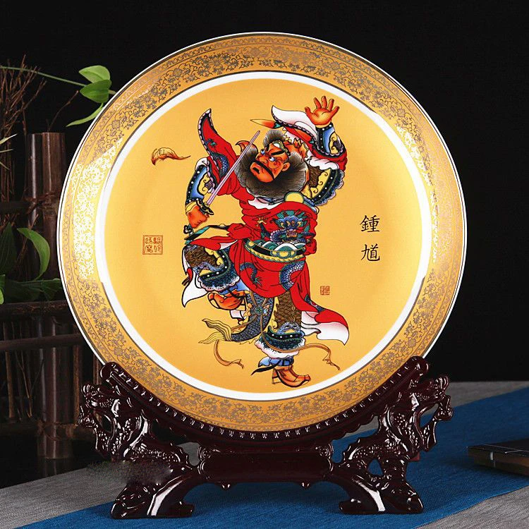 Zhong Kui Decor Plate Ornament Ceramic Ware Living Room Home Decoration Hanging Plate Sitting Plate Chinese Classical PlateZE910