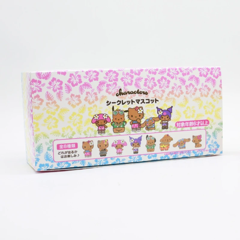

Коллекционные фигурки Sanrio Characters Blind Box Toys: My Melody и Kuromi в темных тонах, тематика «Гавайские каникулы», кавайные модели-куклы для декора