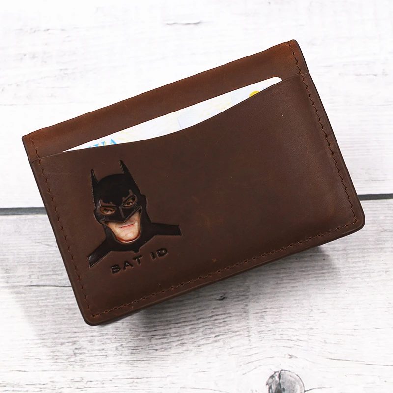 Genuine Leather Bat ID Wallet For Men Short Slim Bifold Card Holder Wallet With Cutout Superhero Mask Face Eyes Gift For Fans