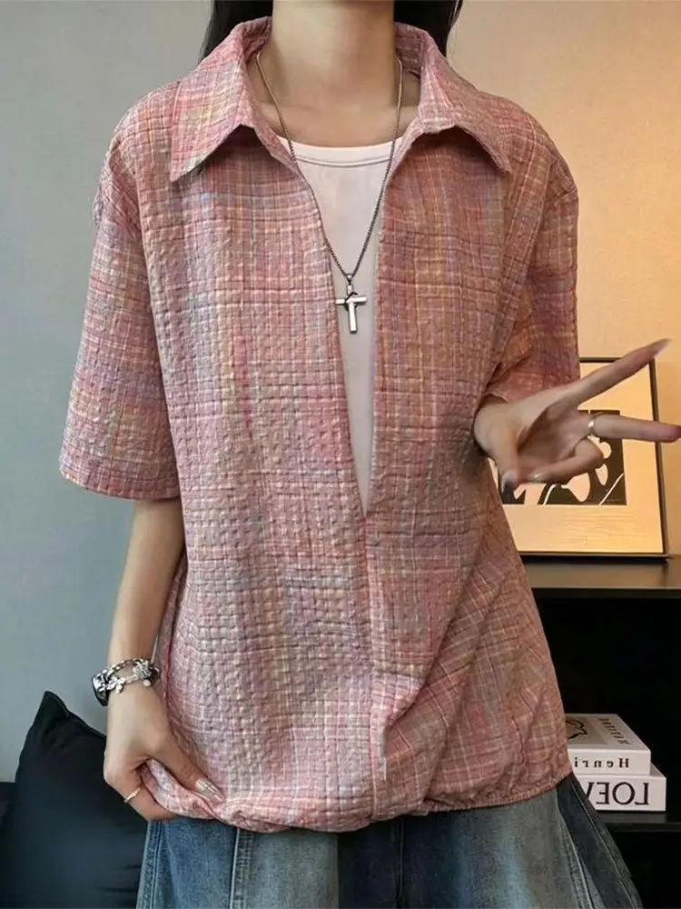 Men's Short Sleeve Bubble Shirt Thin Flip Collar Casual Style Summer Fashion Outerwear Lightweight Breathable Daily Wear