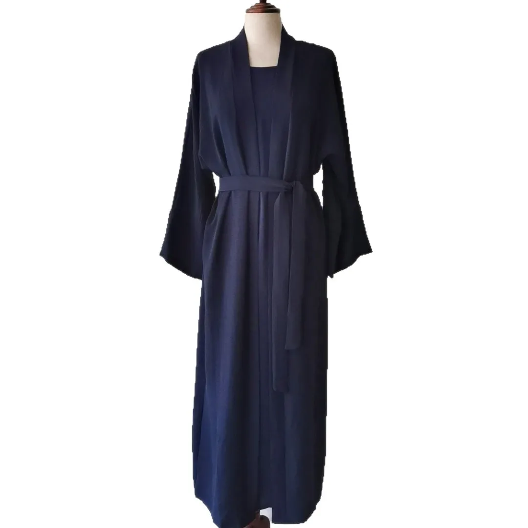 Conjuntos musulmanes Abaya con frente abierto + vestido interior sin mangas con cinturón dos piezas caftanes de oración de Ramadán ropa islámica Jilbabs musulmanes