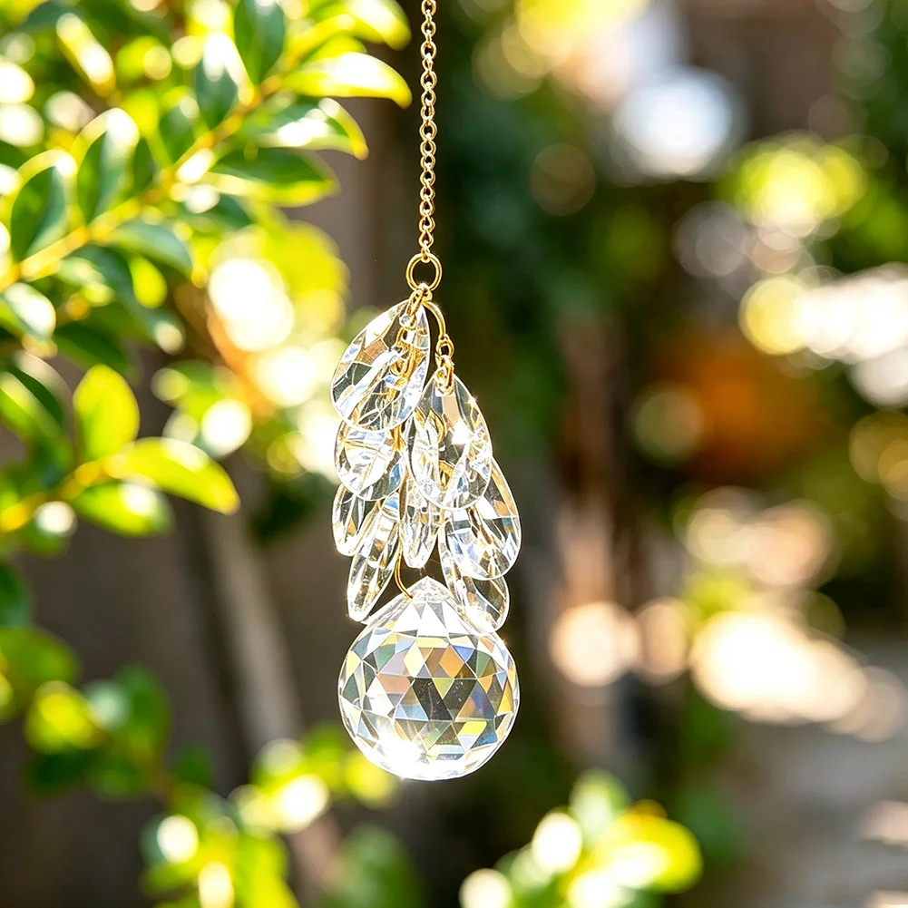 Grapes Crystal Suncatcher Teardrop Bead Sparkling Prism Ball Hanging Reflect Rainbow Spot Car Rearview Mirror Pendant Boho Decor