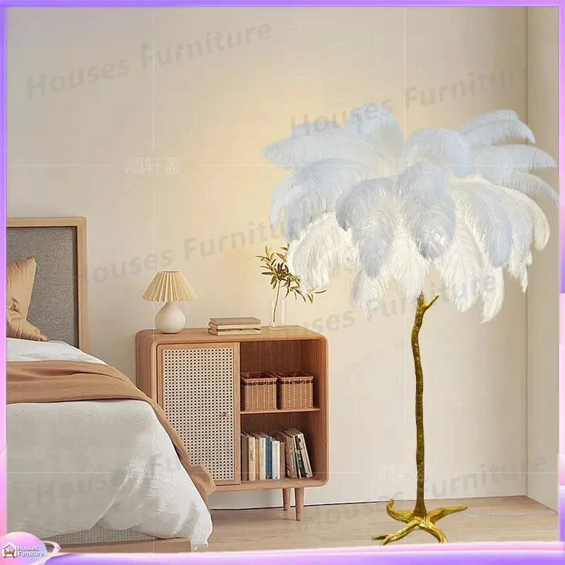 For Nordic Feather Floor Lamp Living Room Bedroom Bedside Ambient Light Modern Minimalist Decor Standing Light Ins Style Home