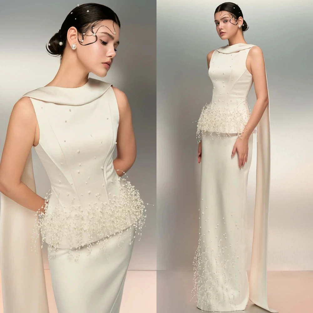 

Customized Elegant White Jersey Evening Dress Classic O-Neck Sleeveless Celebrity Gowns Delicate Straight Beading Party Dresses
